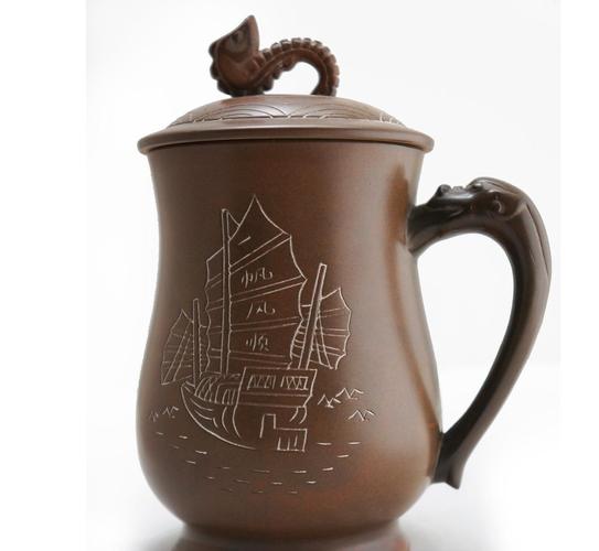 钦州坭兴陶制品 有盖茶杯水杯 大号茶杯坭兴陶茶杯 海豚杯